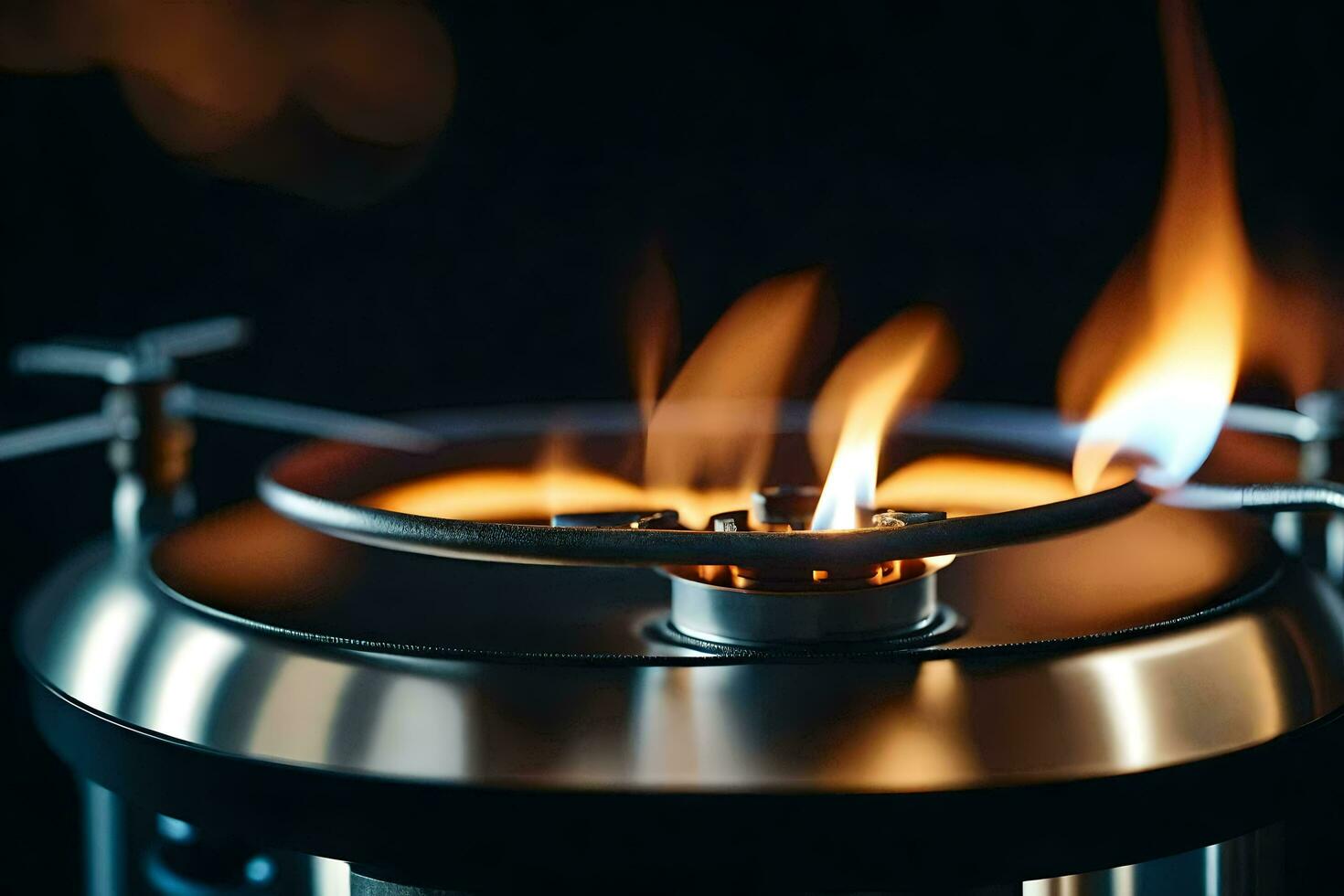 une proche en haut de une le fourneau avec flammes. généré par ai photo