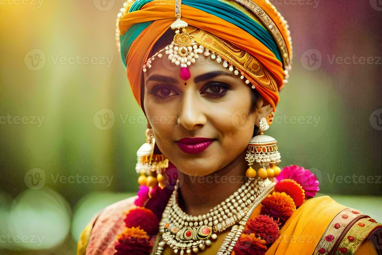 une magnifique Indien la mariée dans traditionnel tenue. généré par ai photo