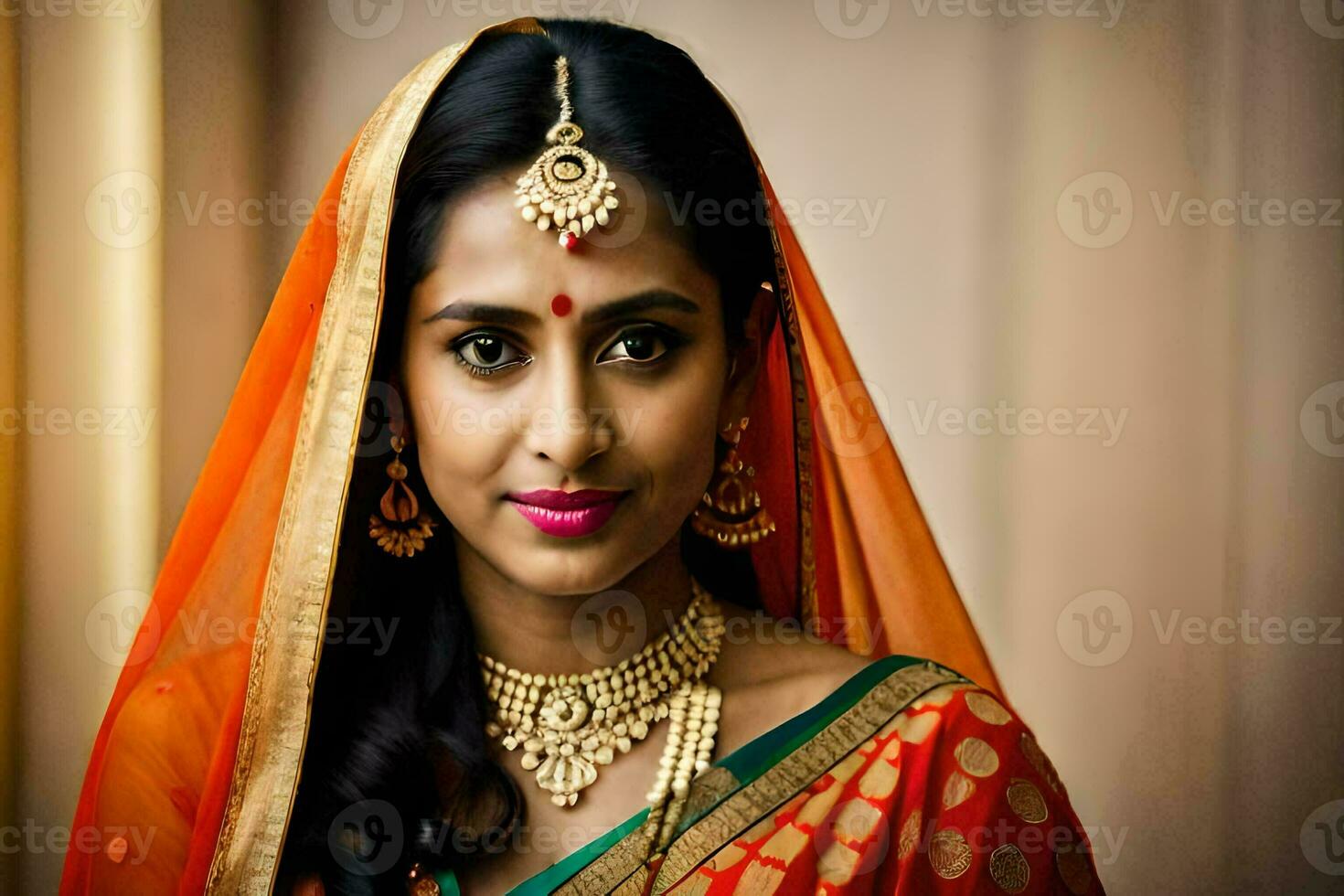 une magnifique Indien la mariée dans traditionnel tenue. généré par ai photo