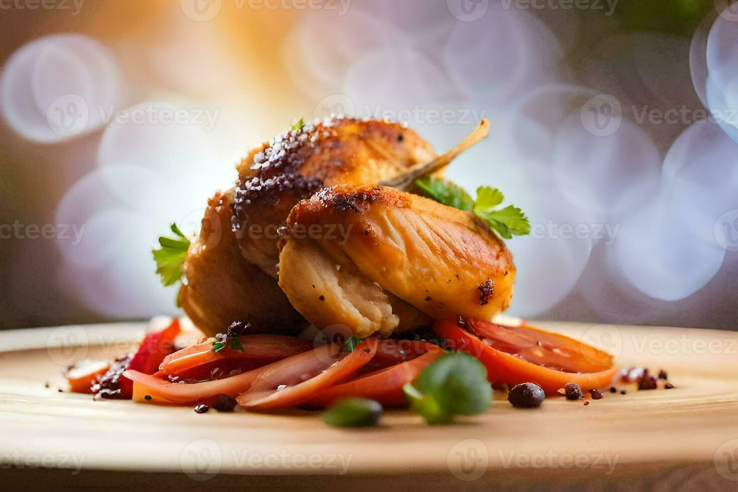 une assiette avec poulet et des légumes sur il. généré par ai photo