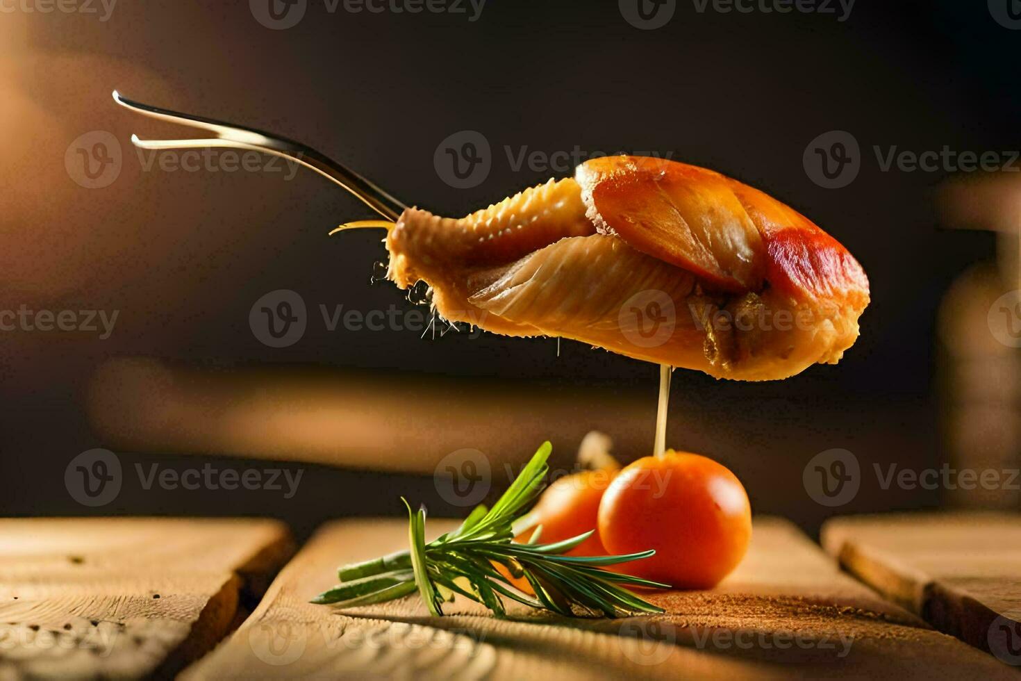 une poulet aile est étant plongé dans une tomate. généré par ai photo