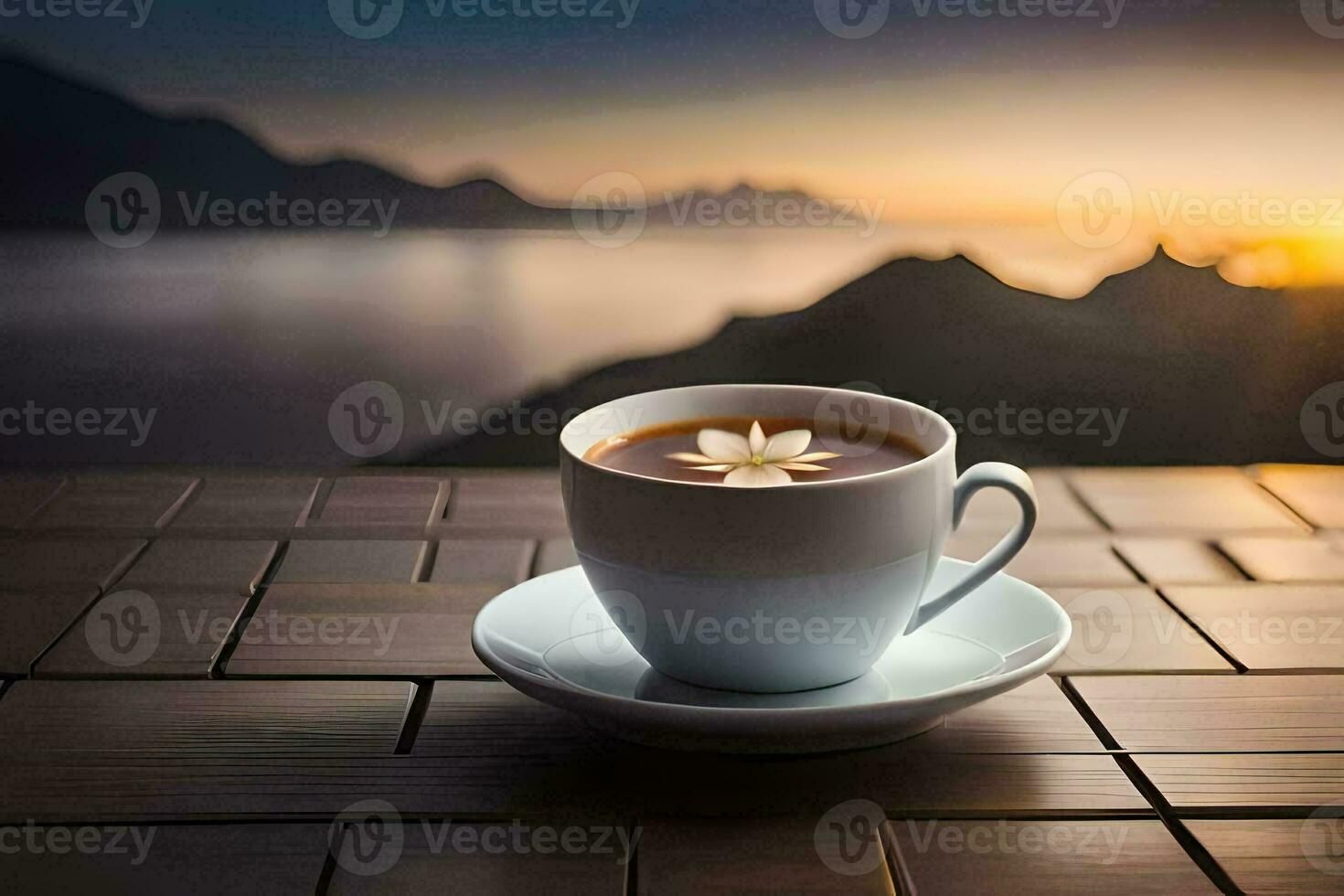 café, le soleil, montagnes, lever du soleil, café, tasse, HD fond d'écran. généré par ai photo