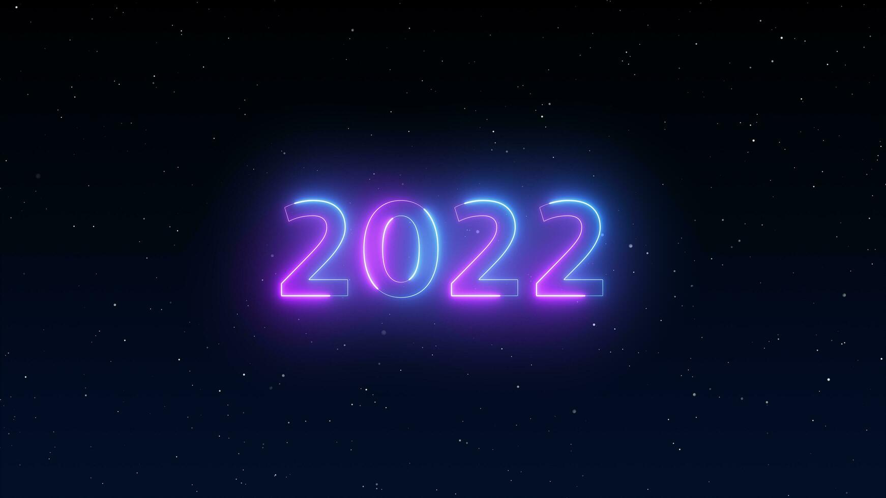 numéro 2022 néon lumineux brillant. 2022 bonne année fond de ciel de nuit sombre avec décoration avec numéro de néon sur fond violet et bleu. modèle de carte de voeux illustration vacances d'hiver photo