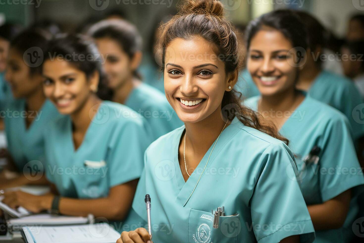 une allaitement étudiant dans Tamil nadu. un Indien étudiant à une médical université.générative ai photo