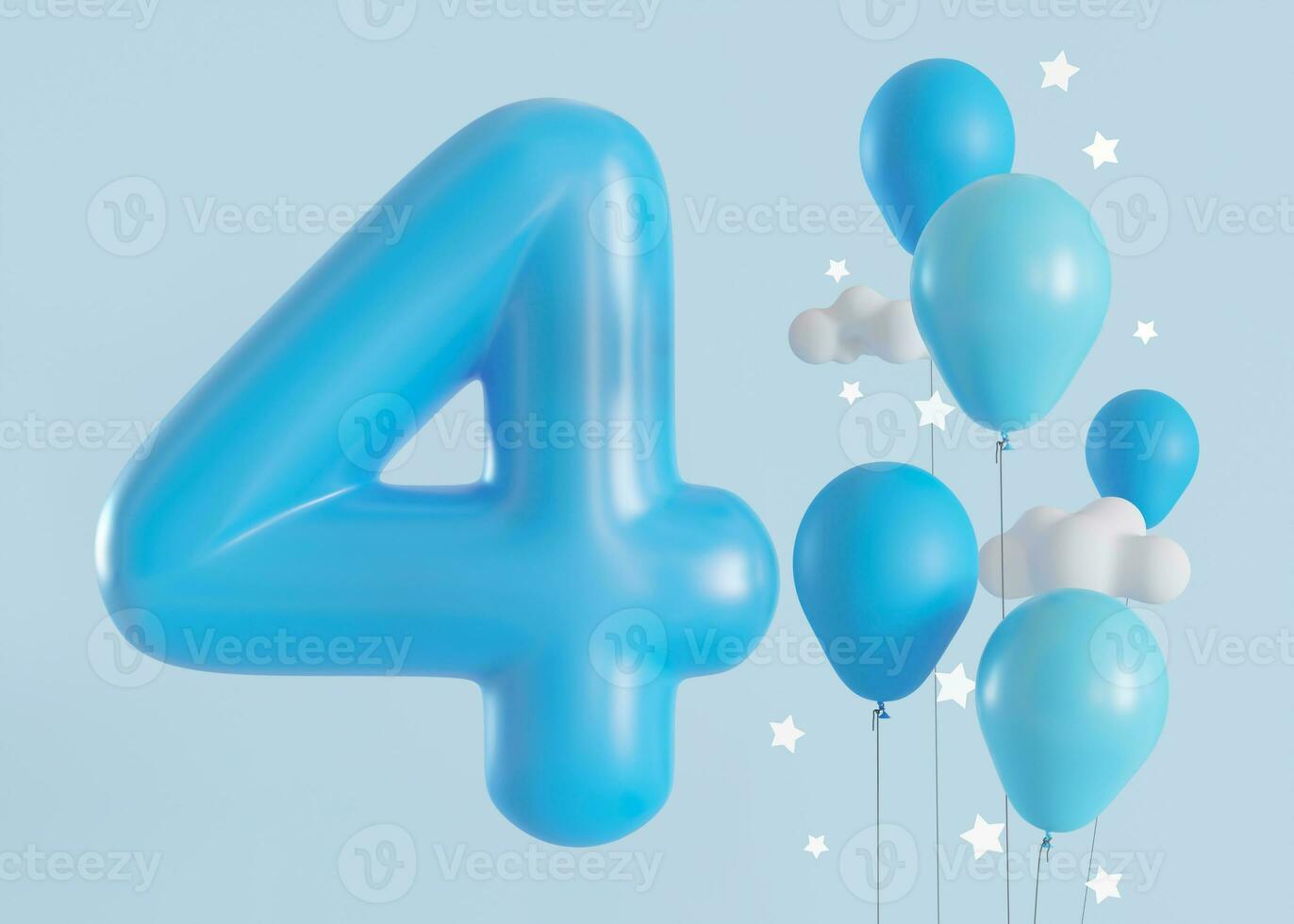 brillant nombre deux sur bleu Contexte avec des ballons. 2 ans vieux.  seconde anniversaire fête. garçons faire la fête. bébé garçon célèbre.  spécial événement. salutations carte. 3d rendre. 32042078 Photo de stock