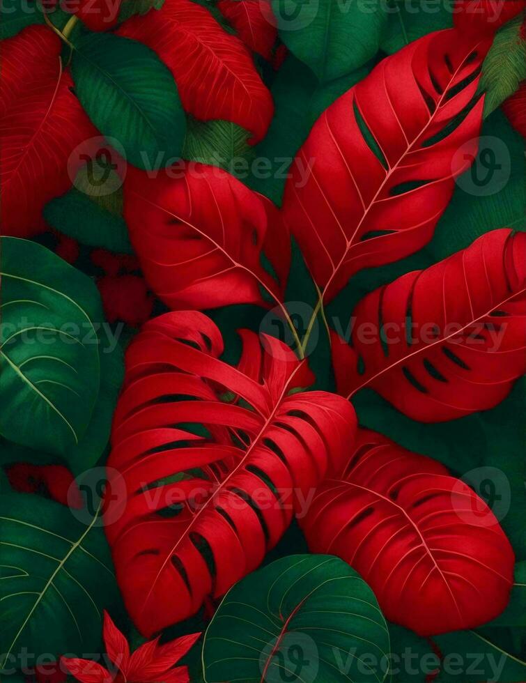 tropical feuille fond d'écran et rouge velours palais style Années 50 illustration photo