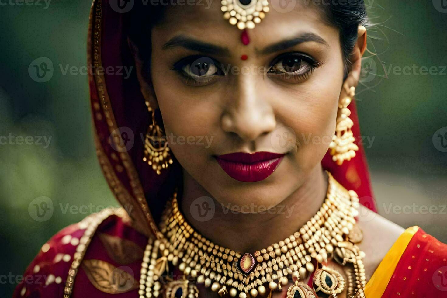 une magnifique Indien femme portant traditionnel bijoux. généré par ai photo