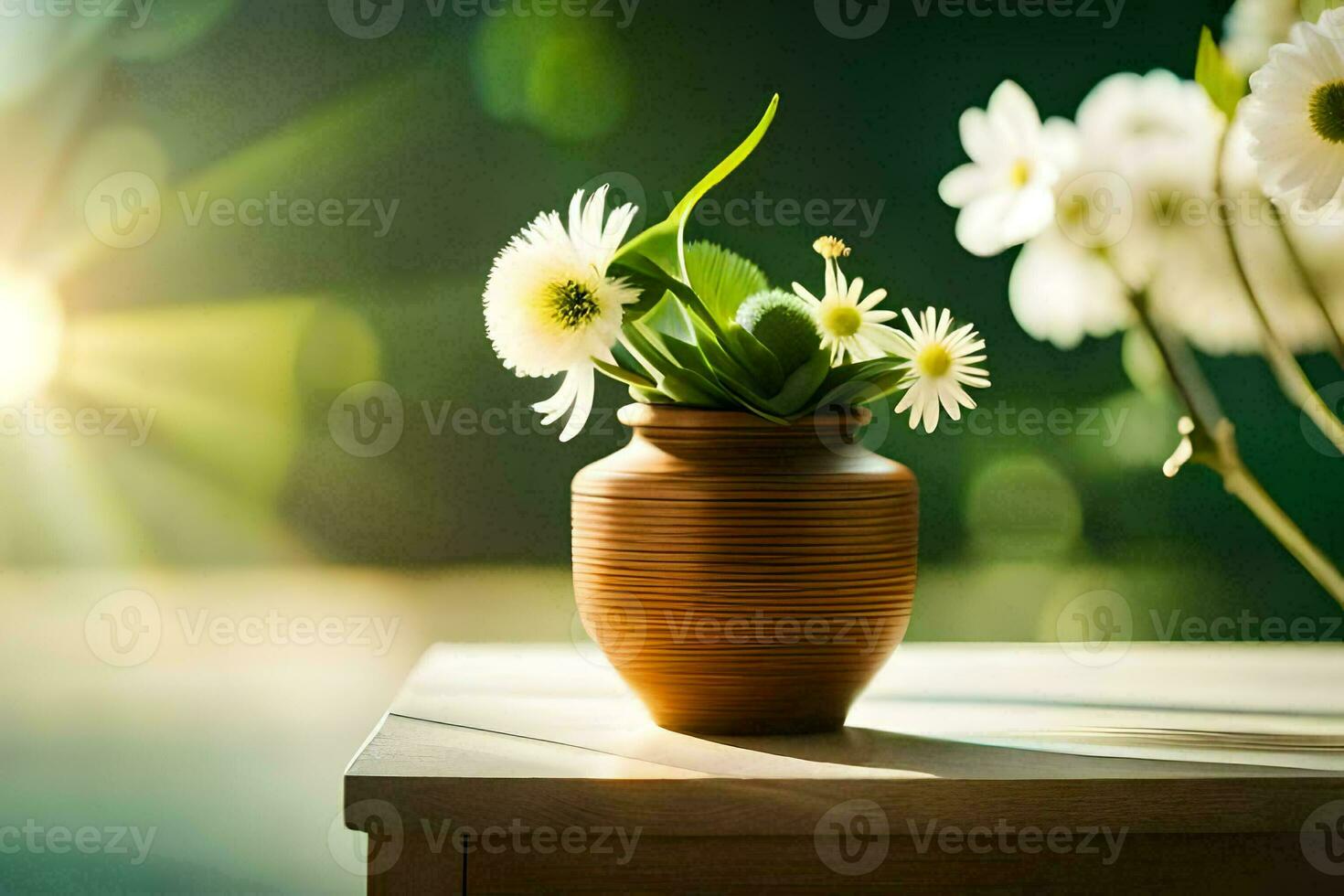 une vase avec blanc fleurs sur une tableau. généré par ai photo