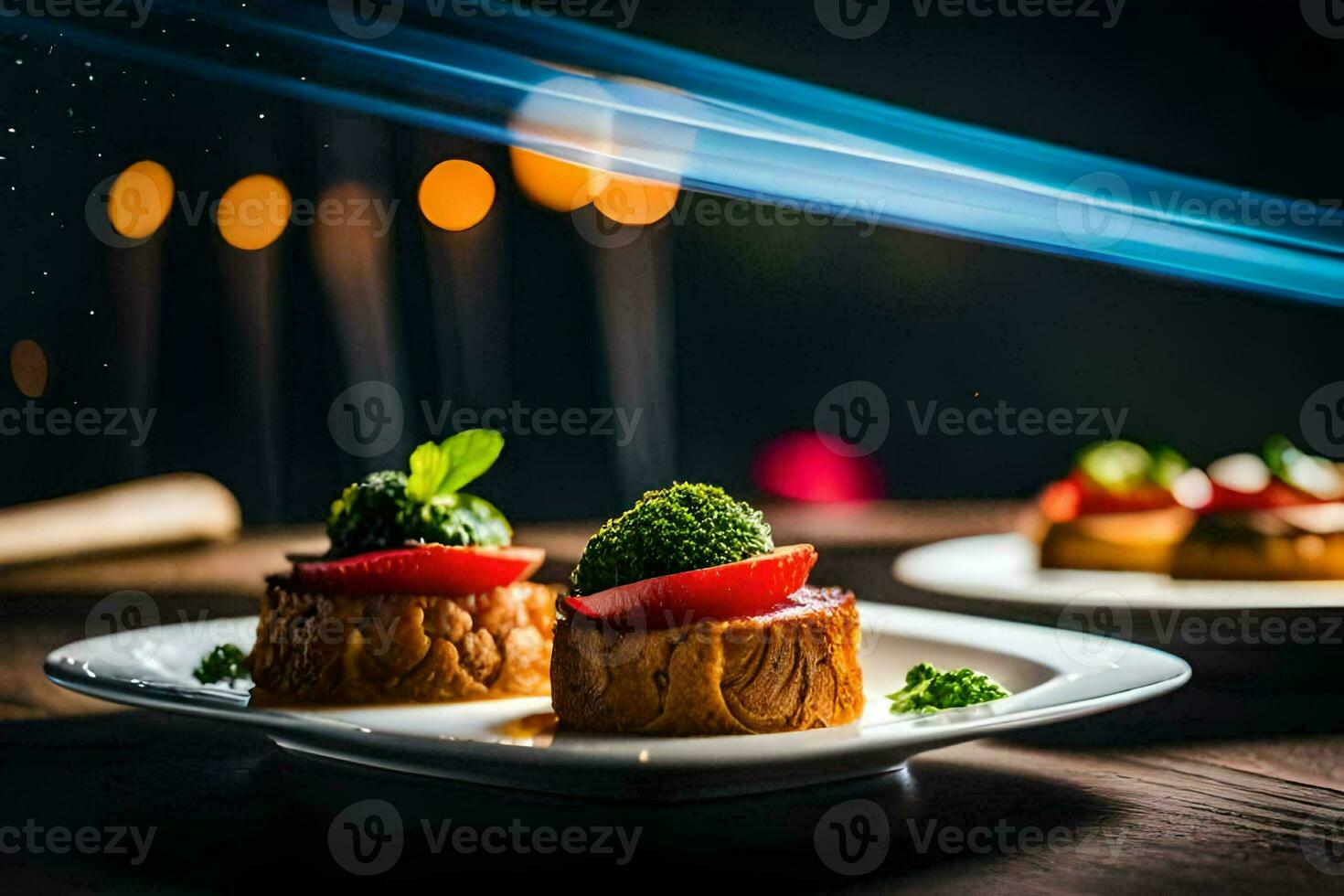 deux petit assiettes avec nourriture sur eux. généré par ai photo