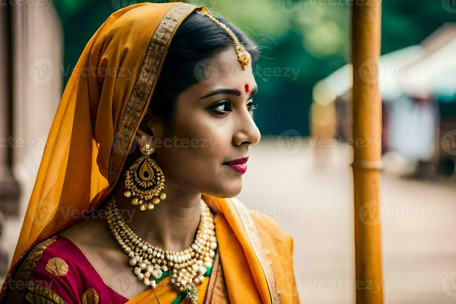 une magnifique Indien la mariée dans traditionnel tenue. généré par ai photo