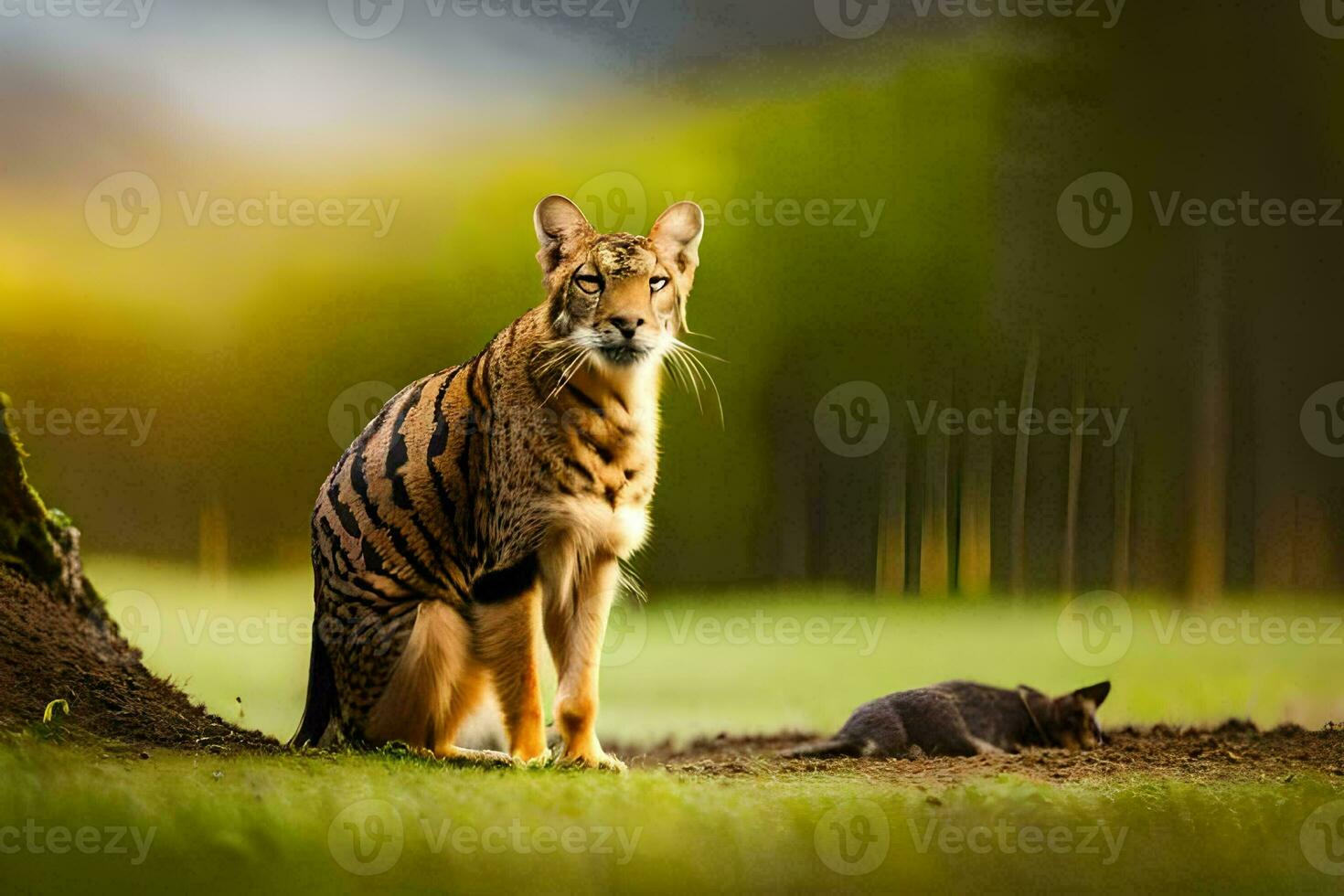 une chat et une chaton sont permanent suivant à chaque autre. généré par ai photo