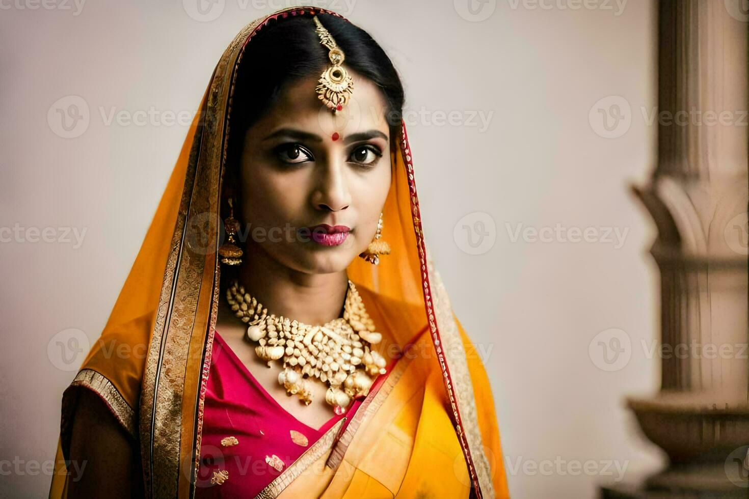 une magnifique Indien la mariée dans traditionnel tenue. généré par ai photo