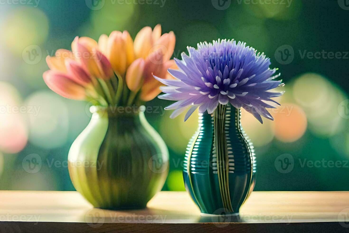 deux des vases avec fleurs dans leur sur une tableau. généré par ai photo