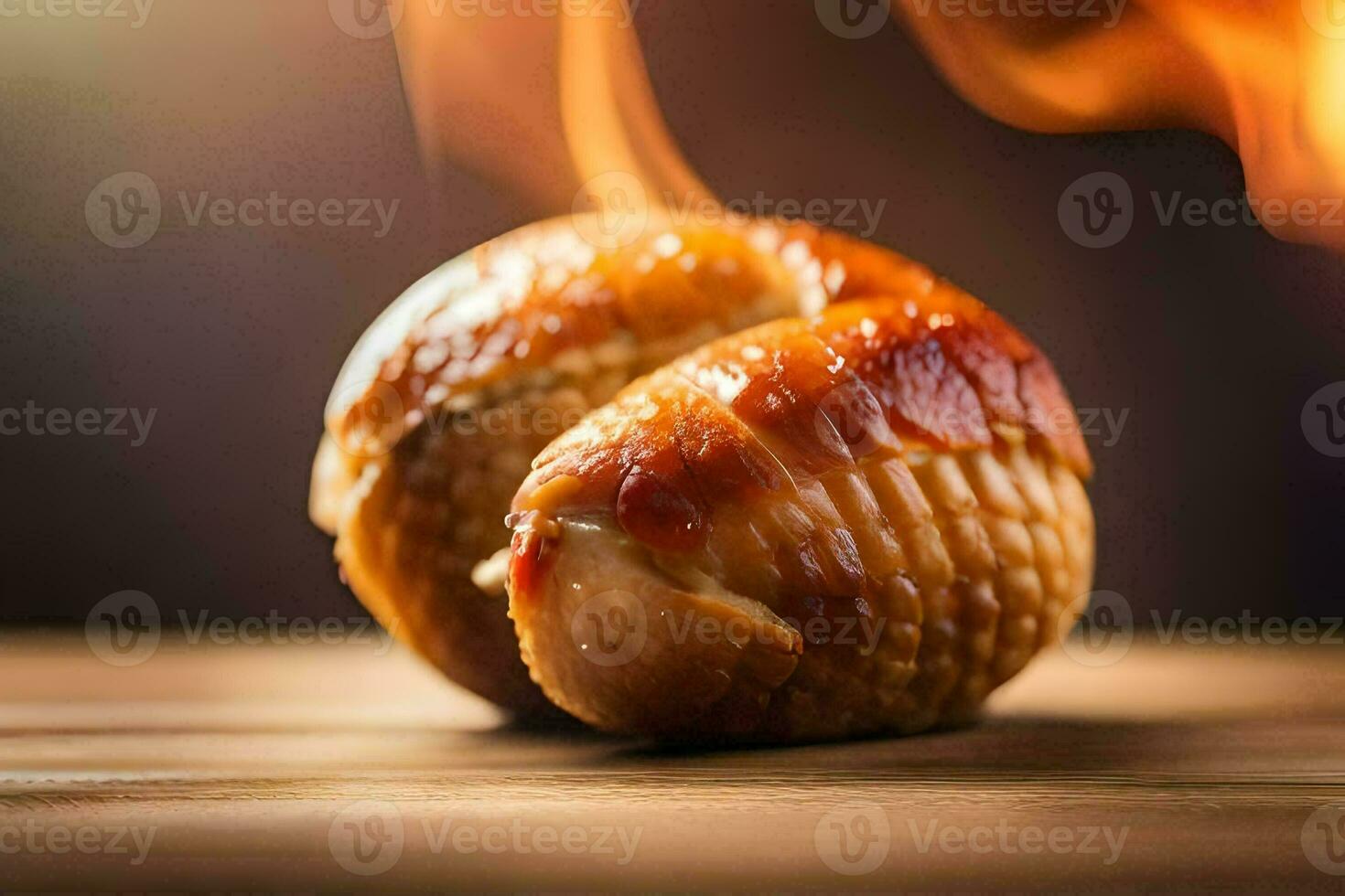 une pièce de poulet est sur Feu. généré par ai photo