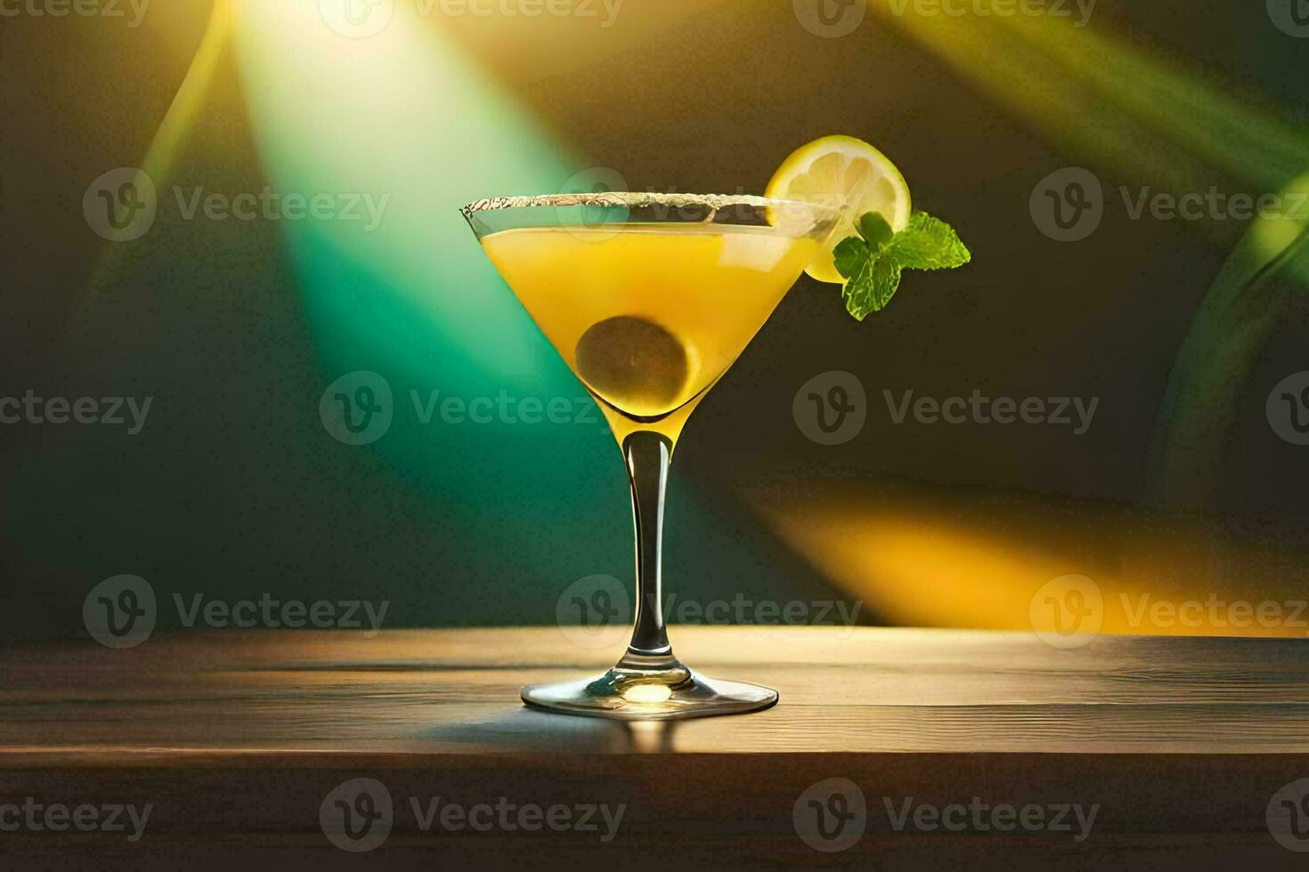 une cocktail avec une citron tranche et menthe sur Haut. généré par ai photo