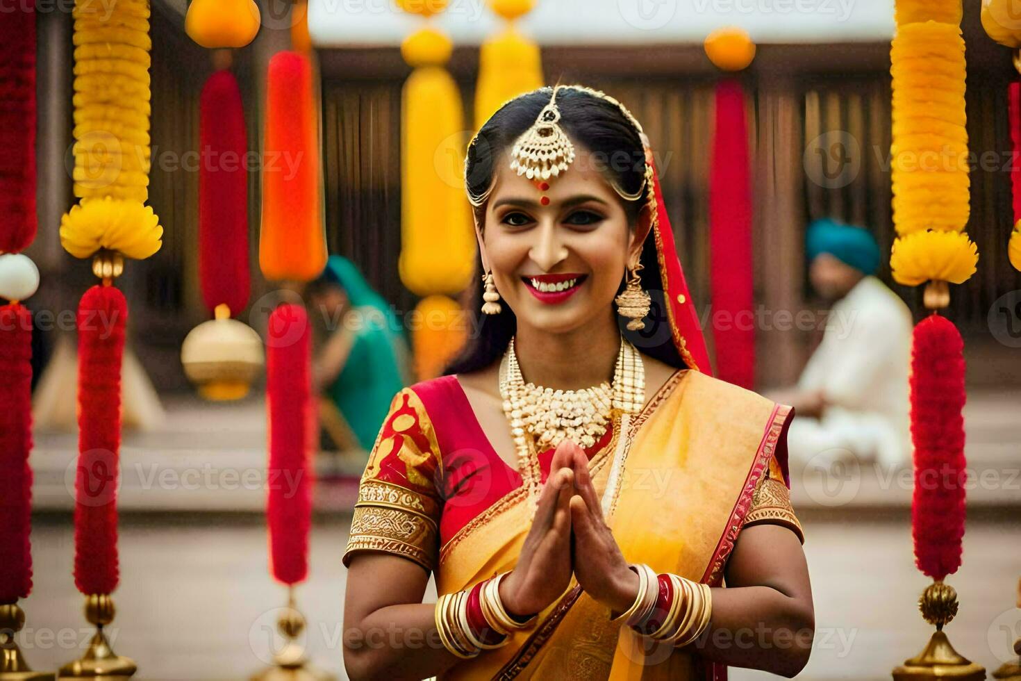 une magnifique Indien la mariée dans traditionnel tenue. généré par ai photo