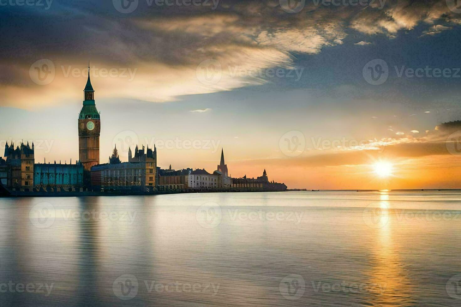 le Soleil monte plus de le Westminster parlement bâtiment. généré par ai photo