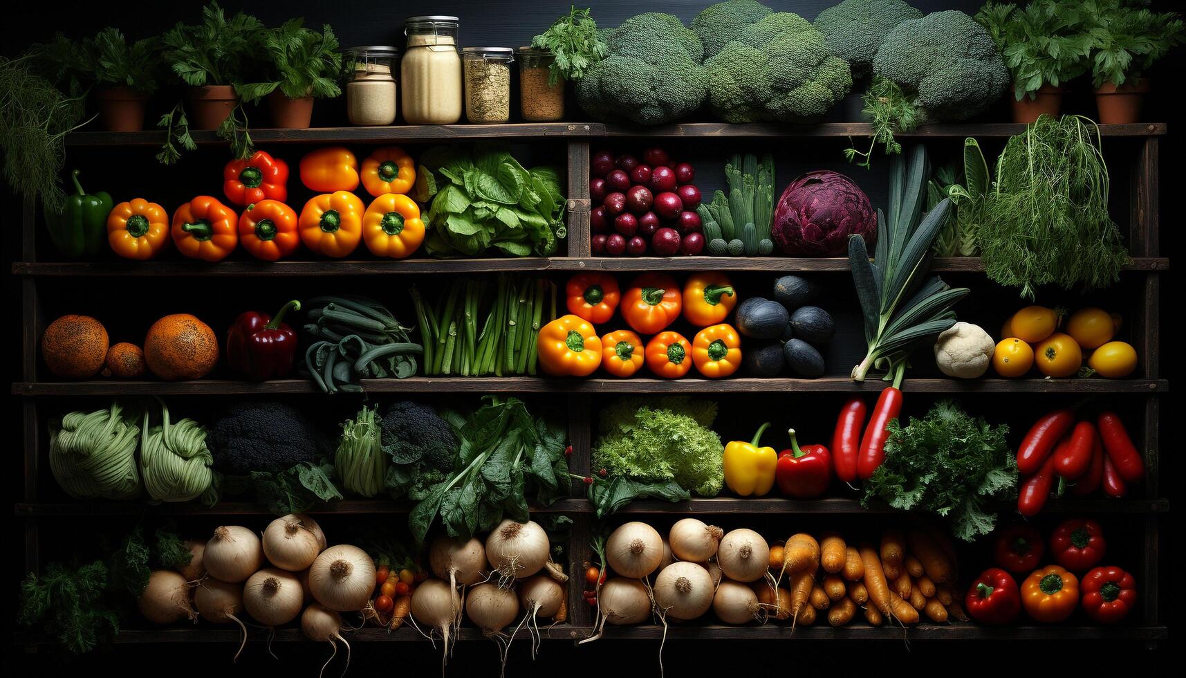 frais, biologique des légumes tomate, carotte, citrouille, oignon, cloche poivre, concombre, chou-fleur, brocoli, un radis, salade généré par ai photo