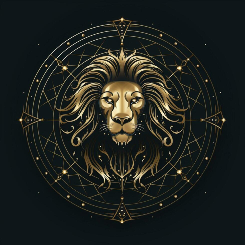 Lion tête d'or ligne logo sur noir Contexte photo