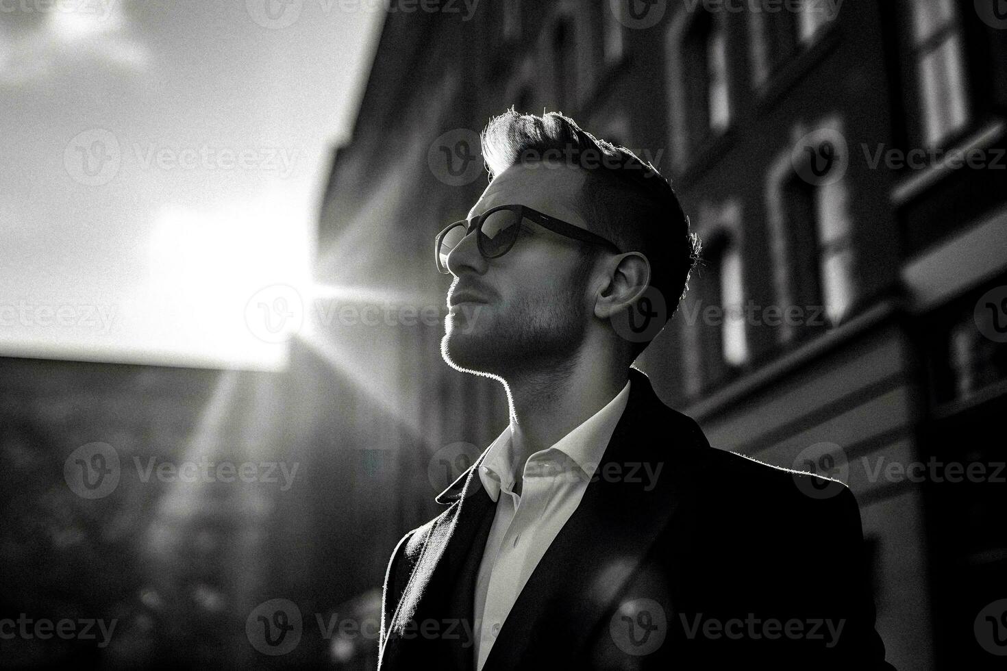 spectaculaire noir blanc élégant homme dans luxe publicité style ai généré image photo