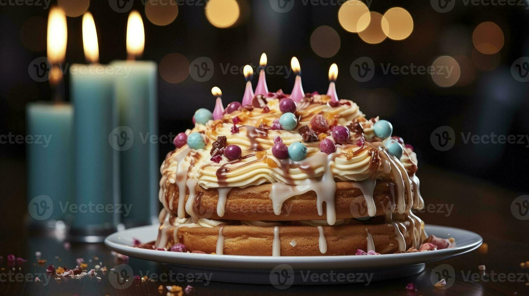 délicieux anniversaire gâteau avec bougies photo