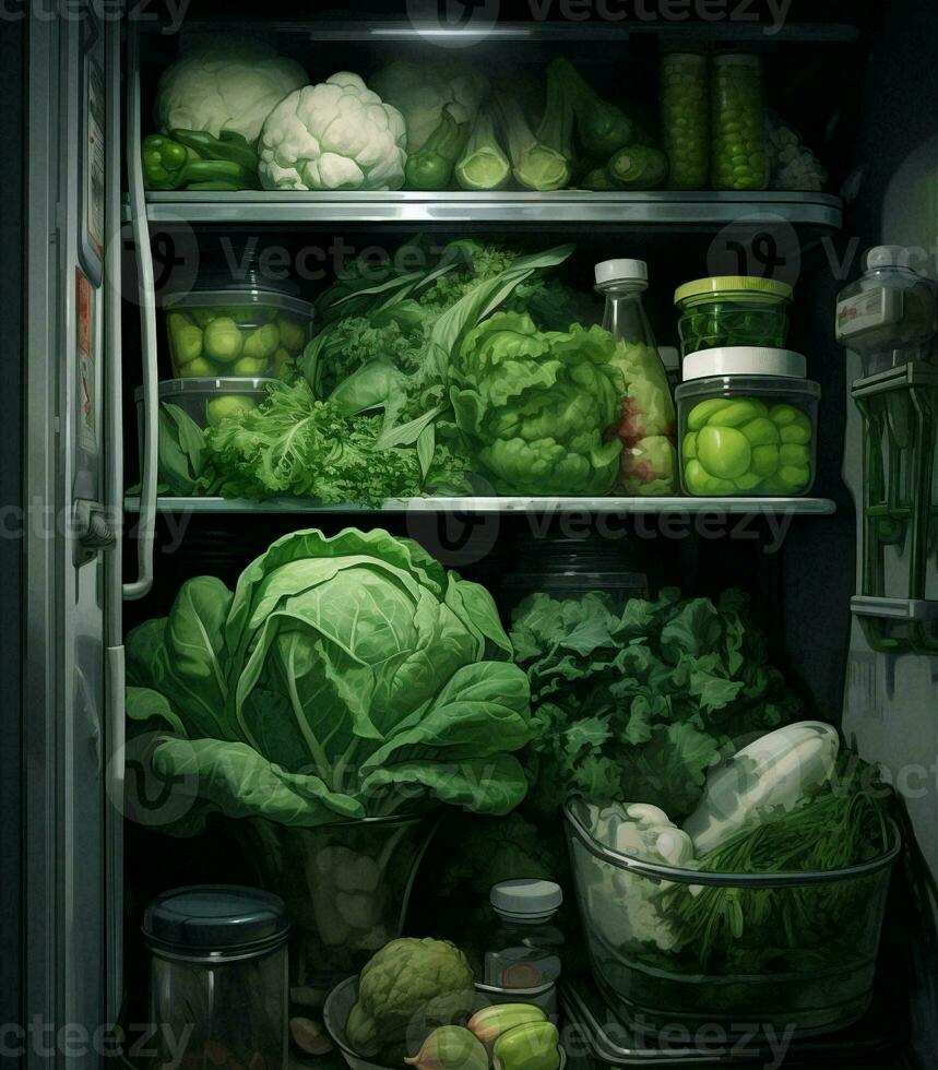 brocoli réfrigérateur frigo cuisine Frais nourriture vert en bonne santé régime végétarien photo