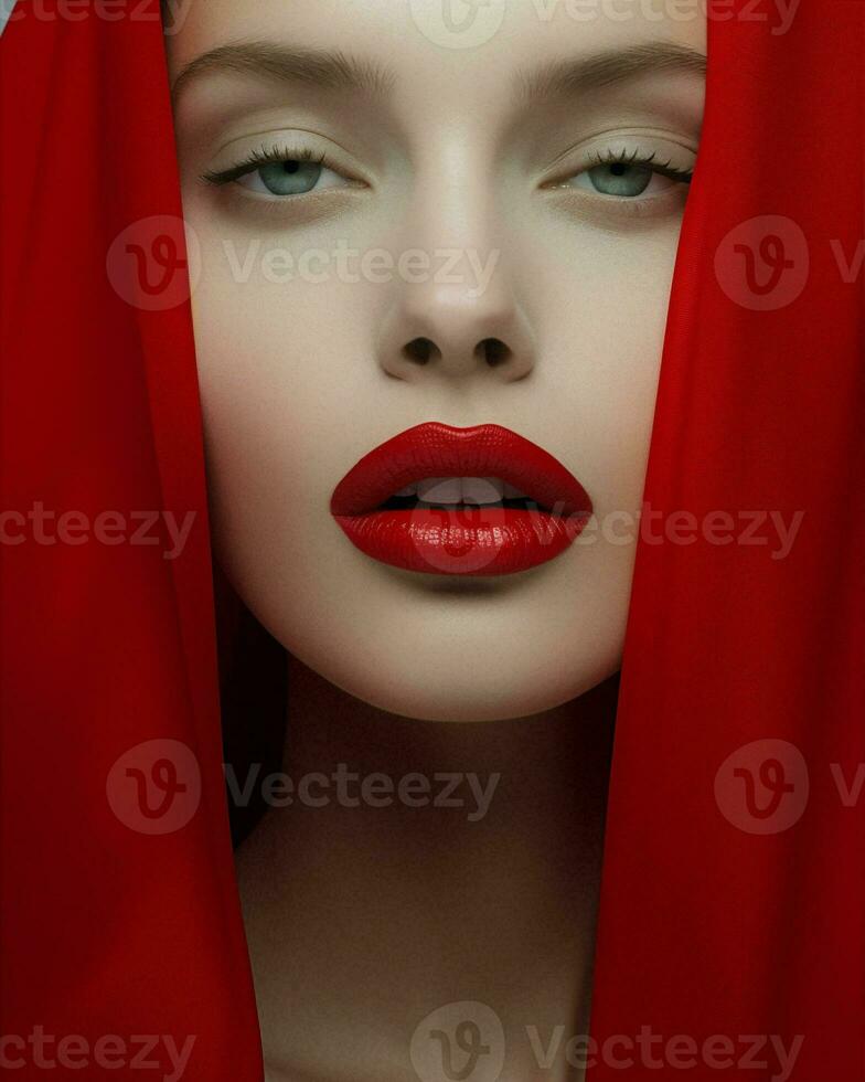 femme main style Dame en haut beauté rouge à lèvres rouge mode rétro visage photo