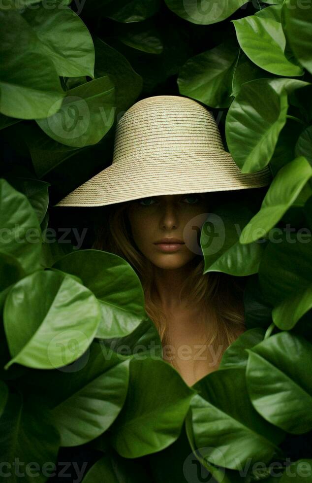 blanc femme mode tropical chapeau photo