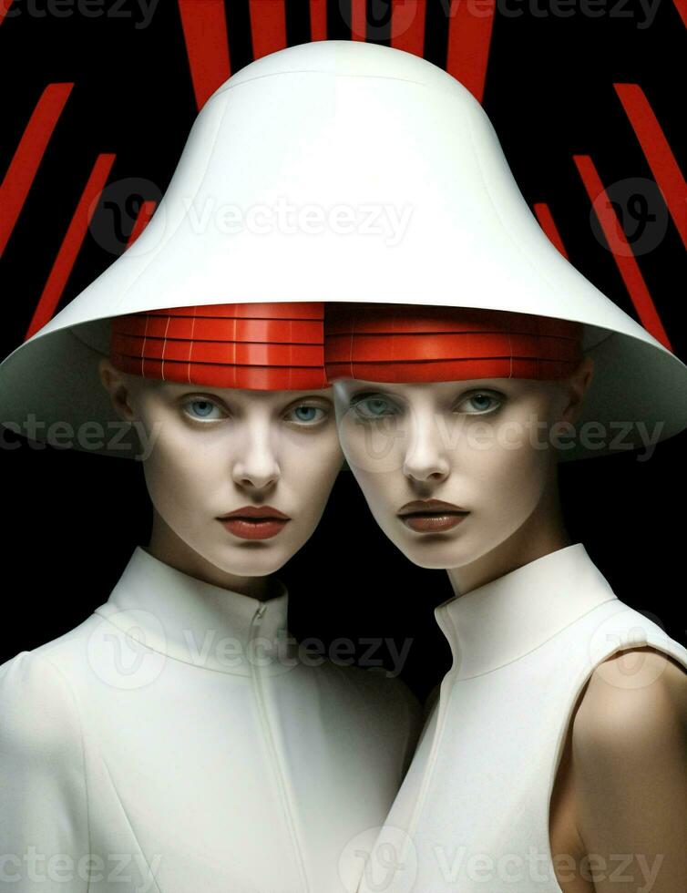 mode portrait attrayant chapeau coloré femmes sensualité noir rouge art beauté posant blanc élégant photo