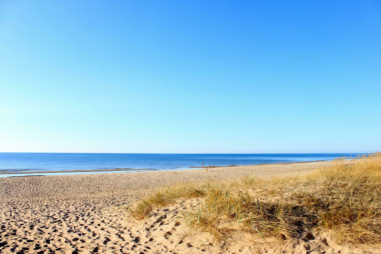 dunes avec bleu ciel plus de le baltique mer, unesco monde biosphère réserve, slowinski nationale parc, polonais baltique mer côte, leba, poméranien, Pologne photo