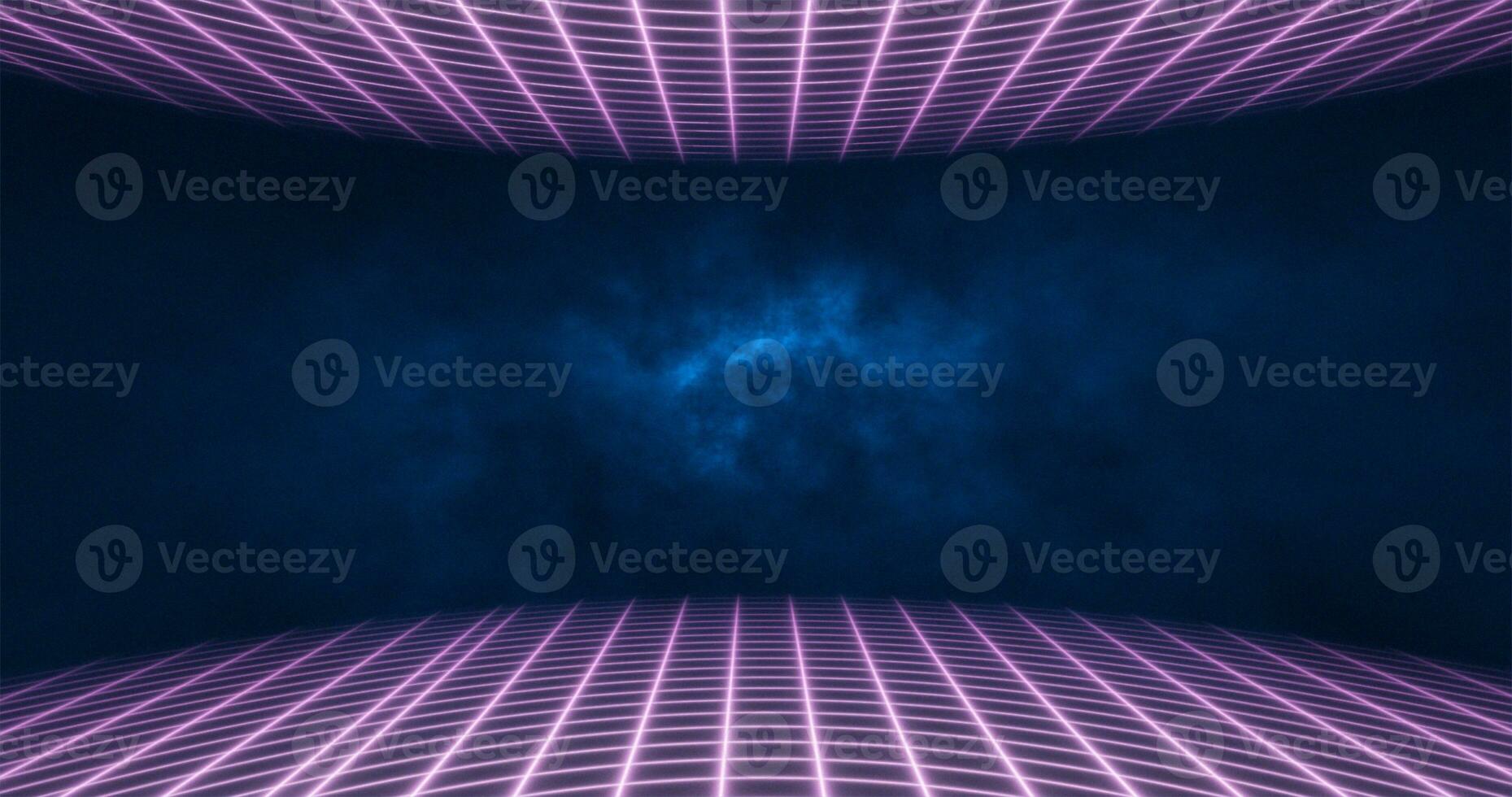 abstrait violet énergie la grille tourbillonnant tunnel de lignes dans le Haut et bas de le écran magique brillant embrasé futuriste salut-technologie Contexte photo