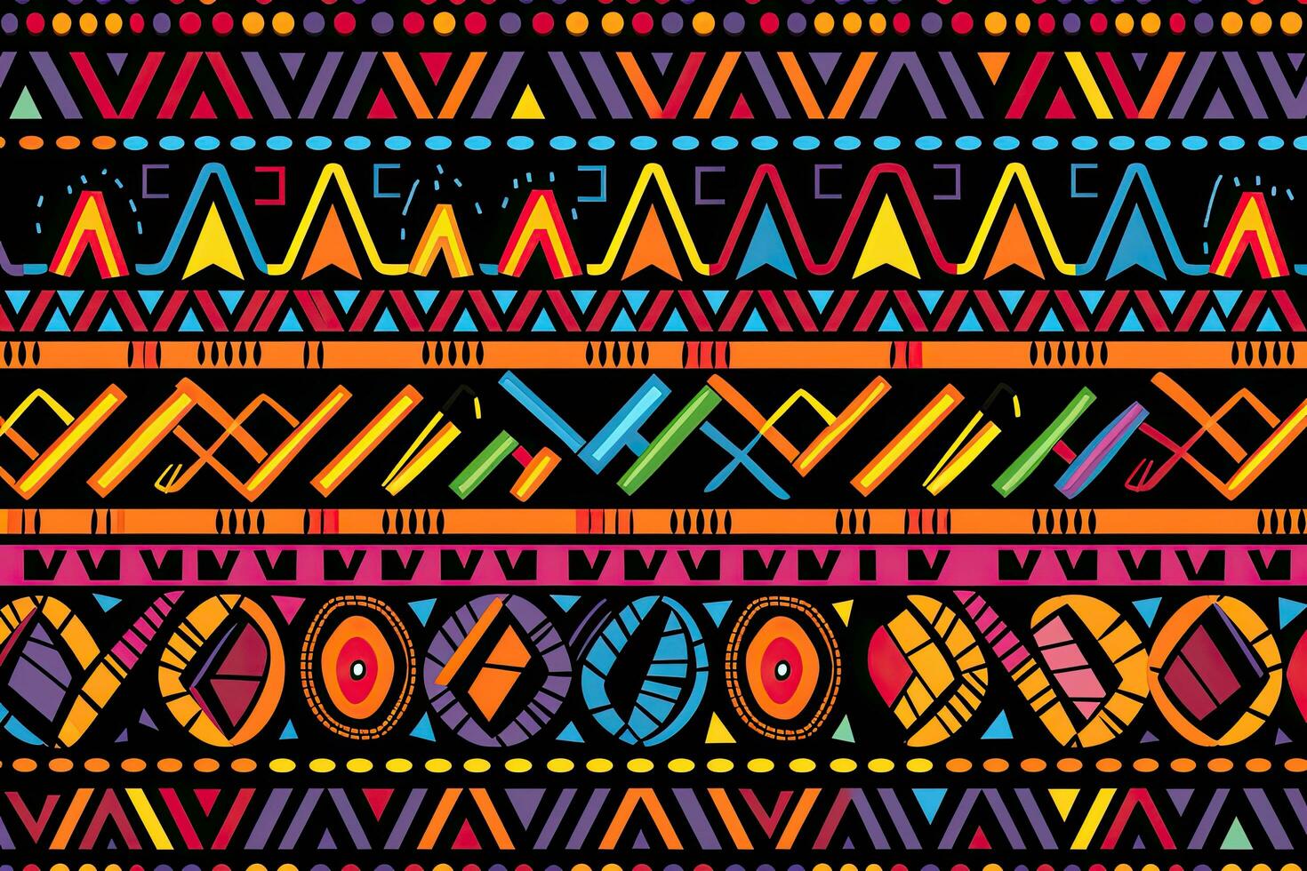 sans couture modèle avec ethnique aztèque ornement. vecteur illustration, ethnique en tissu modèle, africain tribal modèle dans coloré, ai généré photo