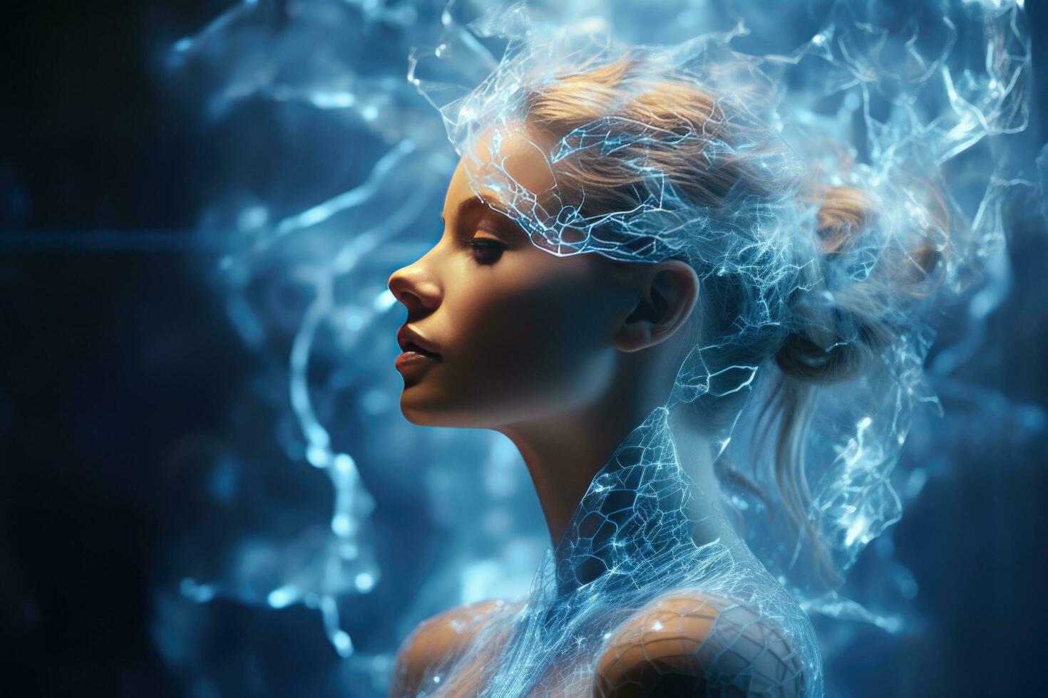 le femme est criblé avec neural Connexions. artificiel intelligence et Humain concept photo