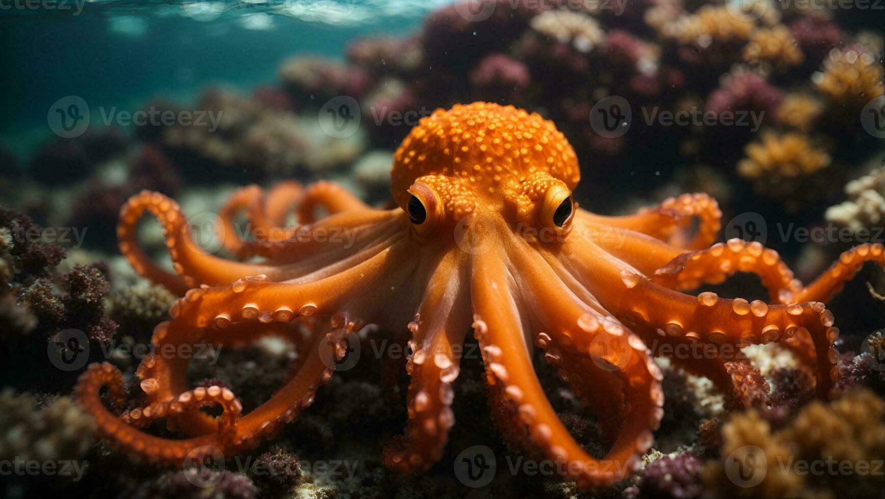 brillant Orange poulpe mer. ai généré photo