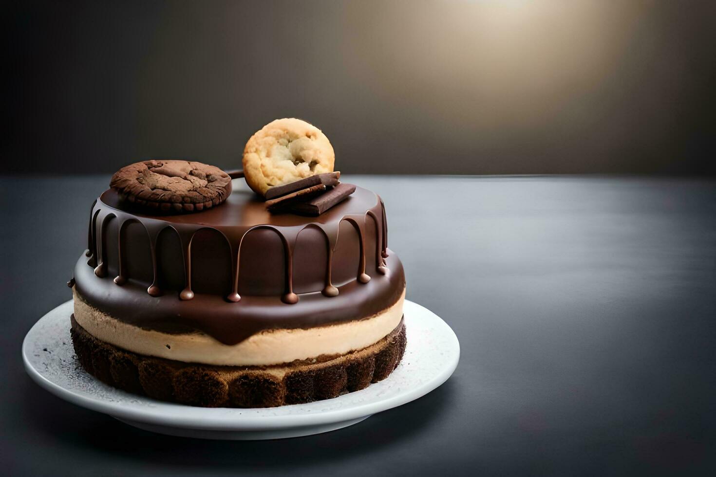 une Chocolat gâteau avec biscuits et crème sur Haut. généré par ai photo