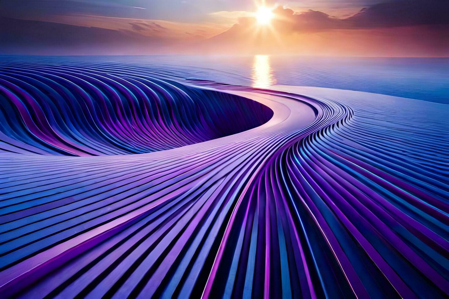 une violet vague est montré dans le le coucher du soleil. généré par ai photo