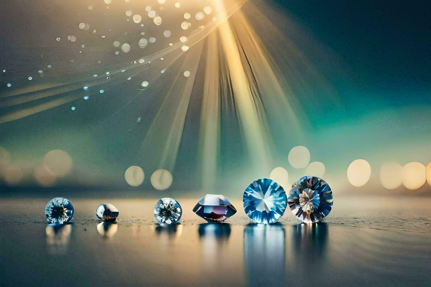 diamants sur une table avec une lumière brillant sur eux. généré par ai photo