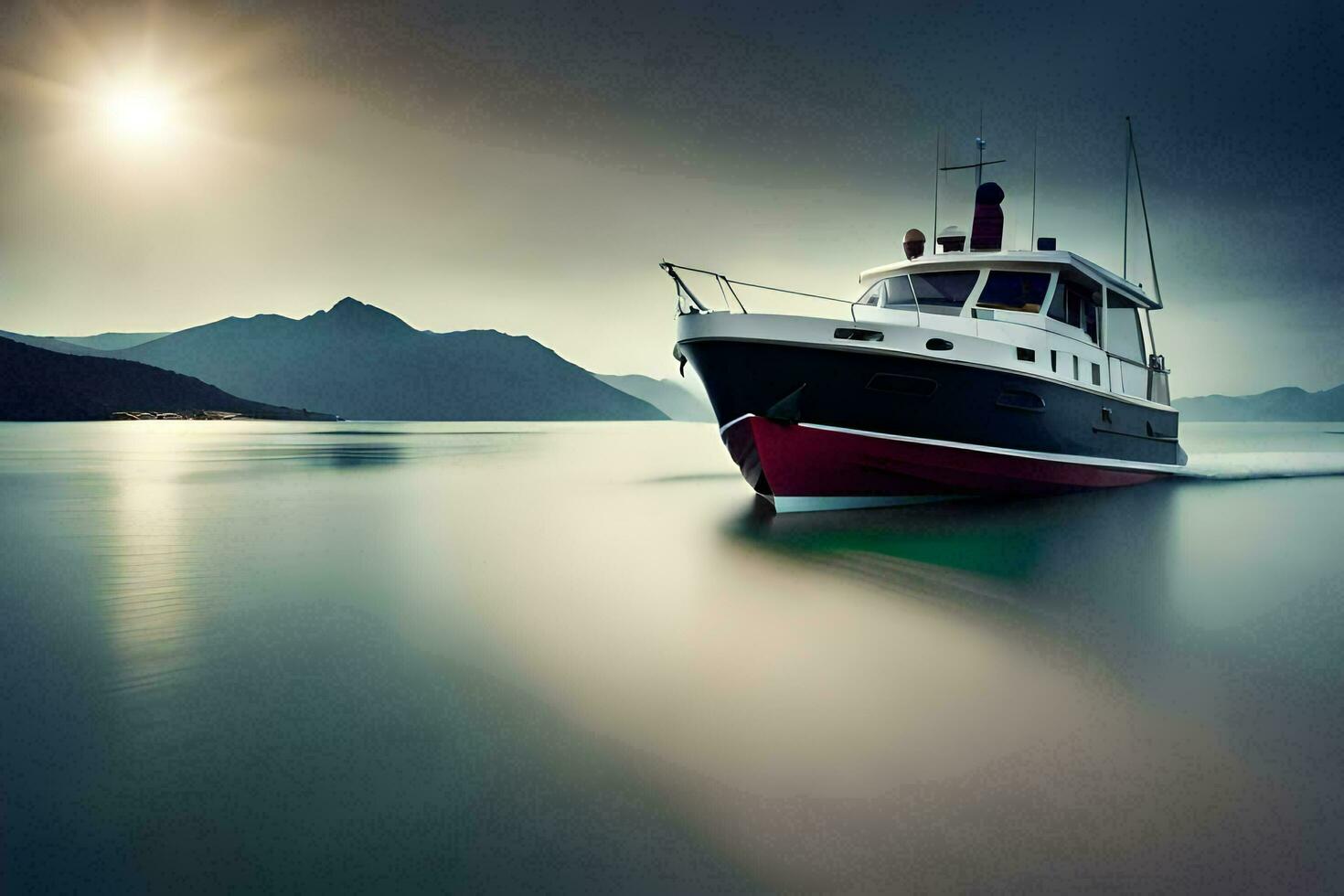 une bateau est voile sur le l'eau. généré par ai photo