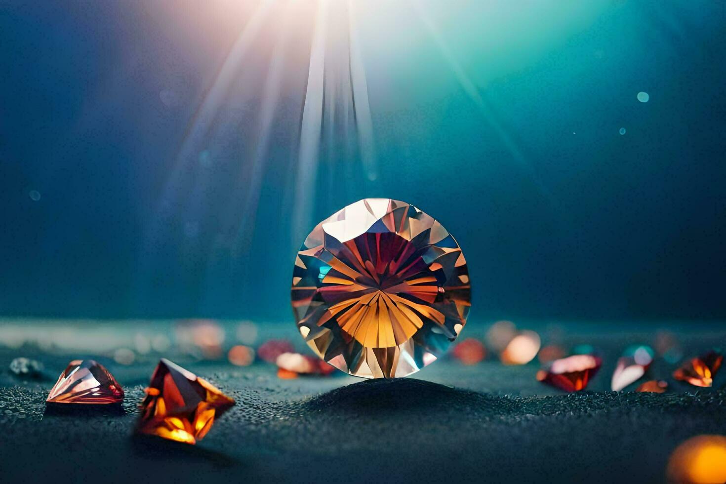 une diamant est montré sur une table avec diamants épars autour il. généré par ai photo