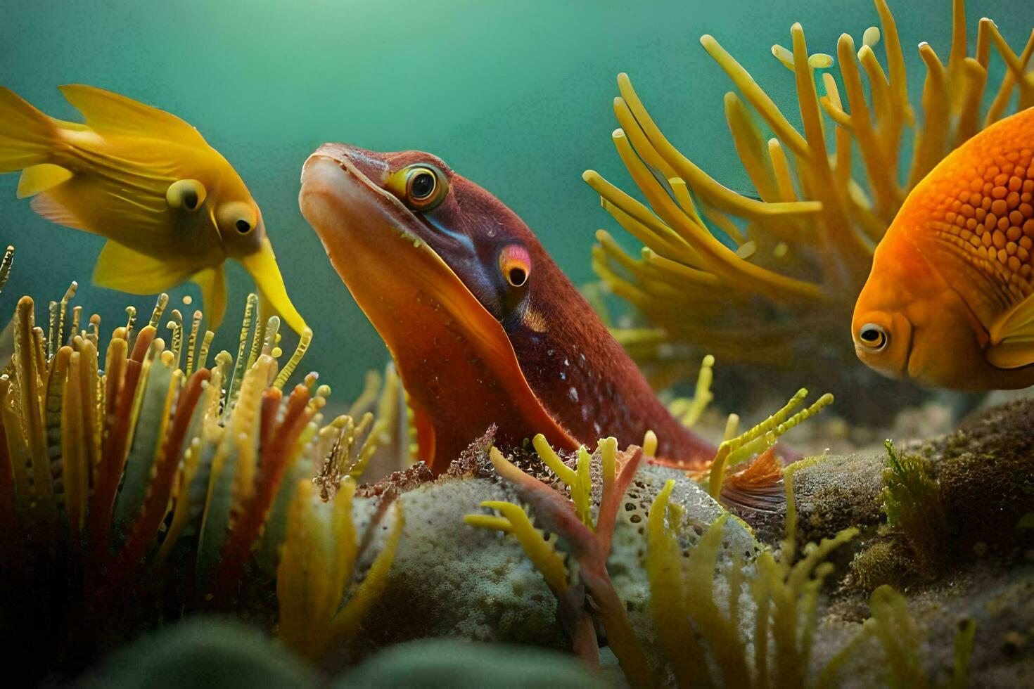 photo fond d'écran mer, poisson, corail, mer anémone, poisson, corail, mer un. généré par ai