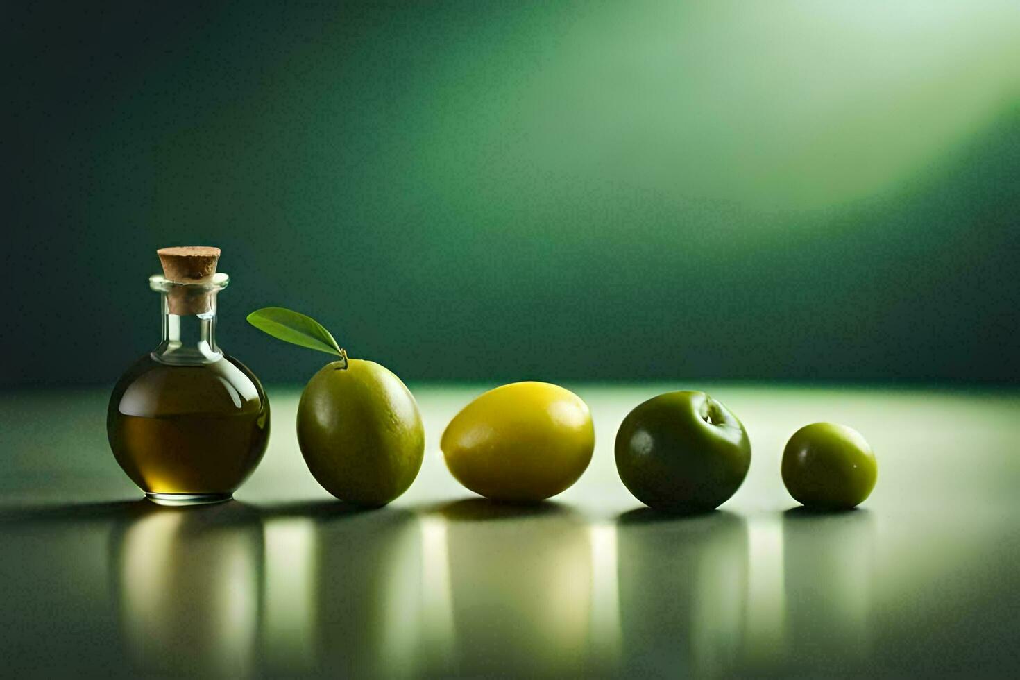 Olives dans une bouteille et vert feuilles. généré par ai photo