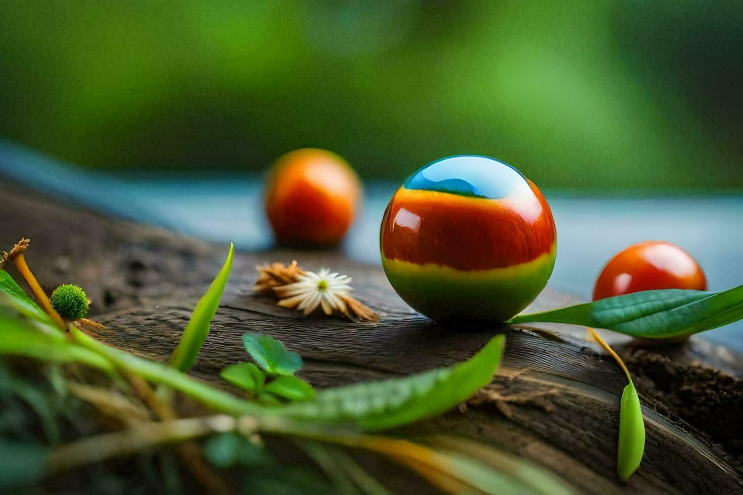 coloré des œufs sur une en bois surface. généré par ai photo