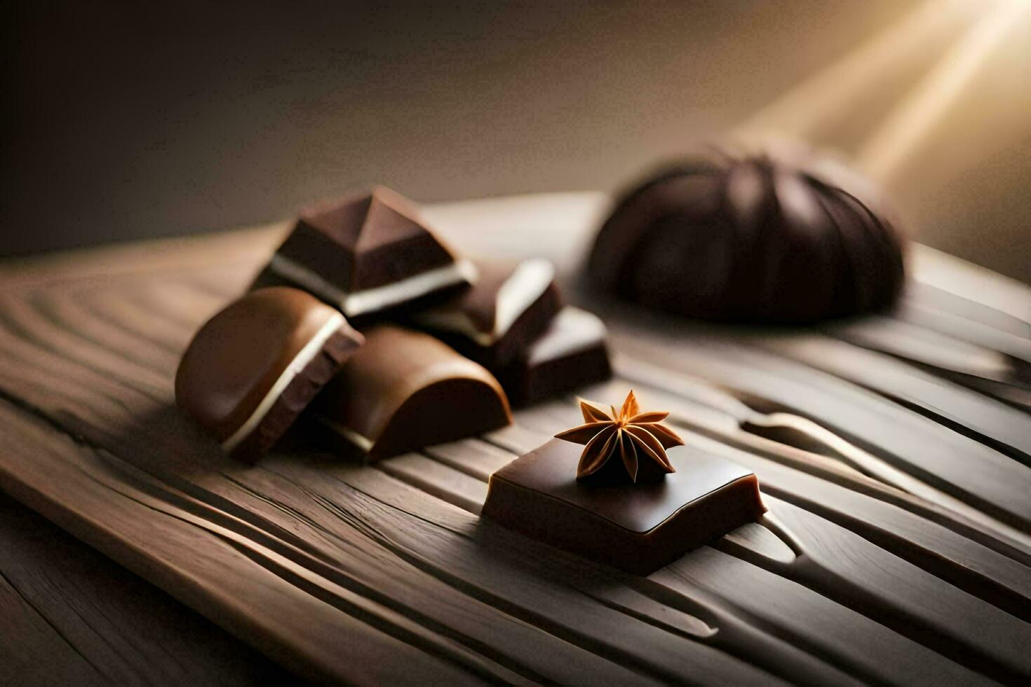 Chocolat sur une en bois tableau. généré par ai photo