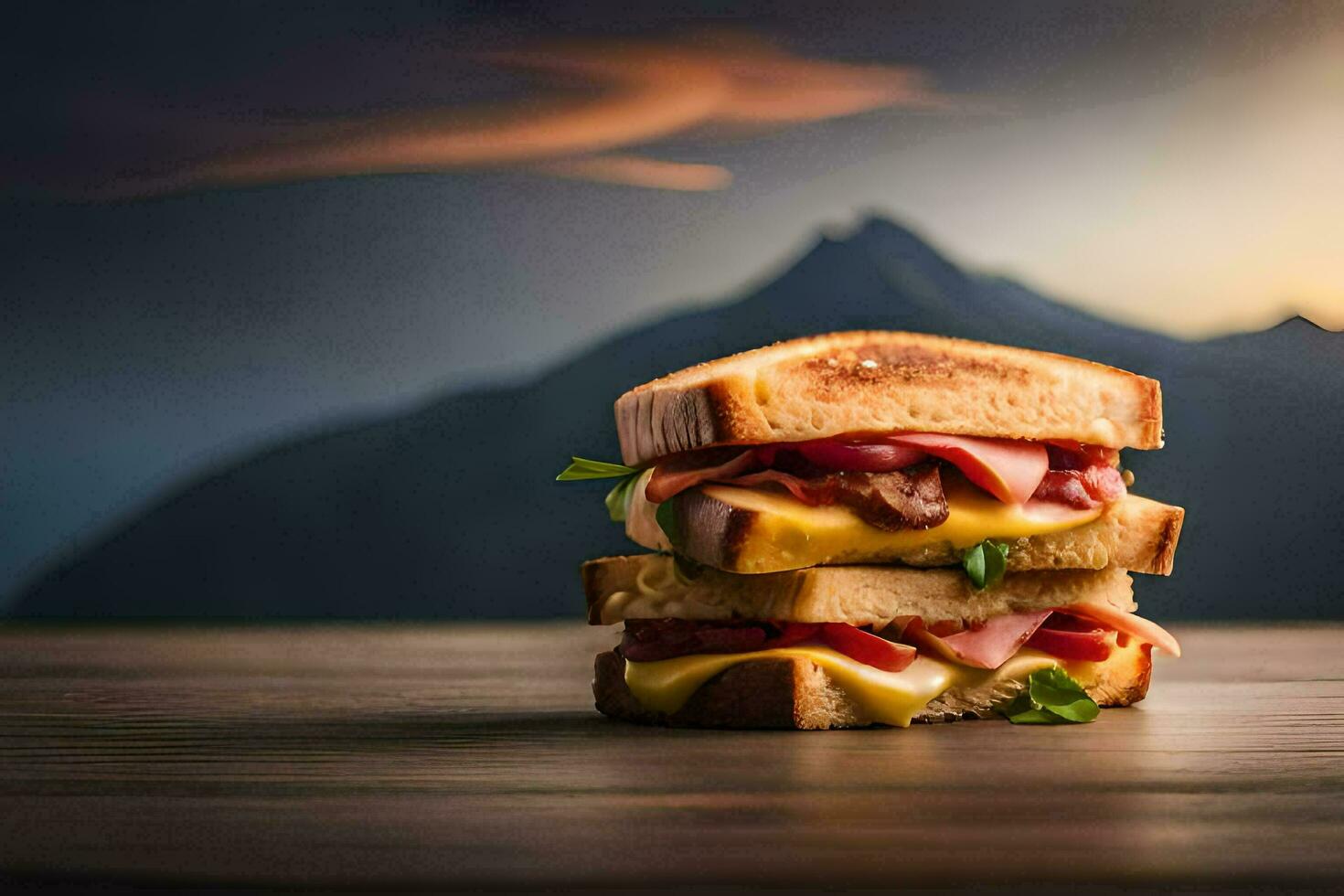 une sandwich avec fromage et jambon sur une en bois tableau. généré par ai photo