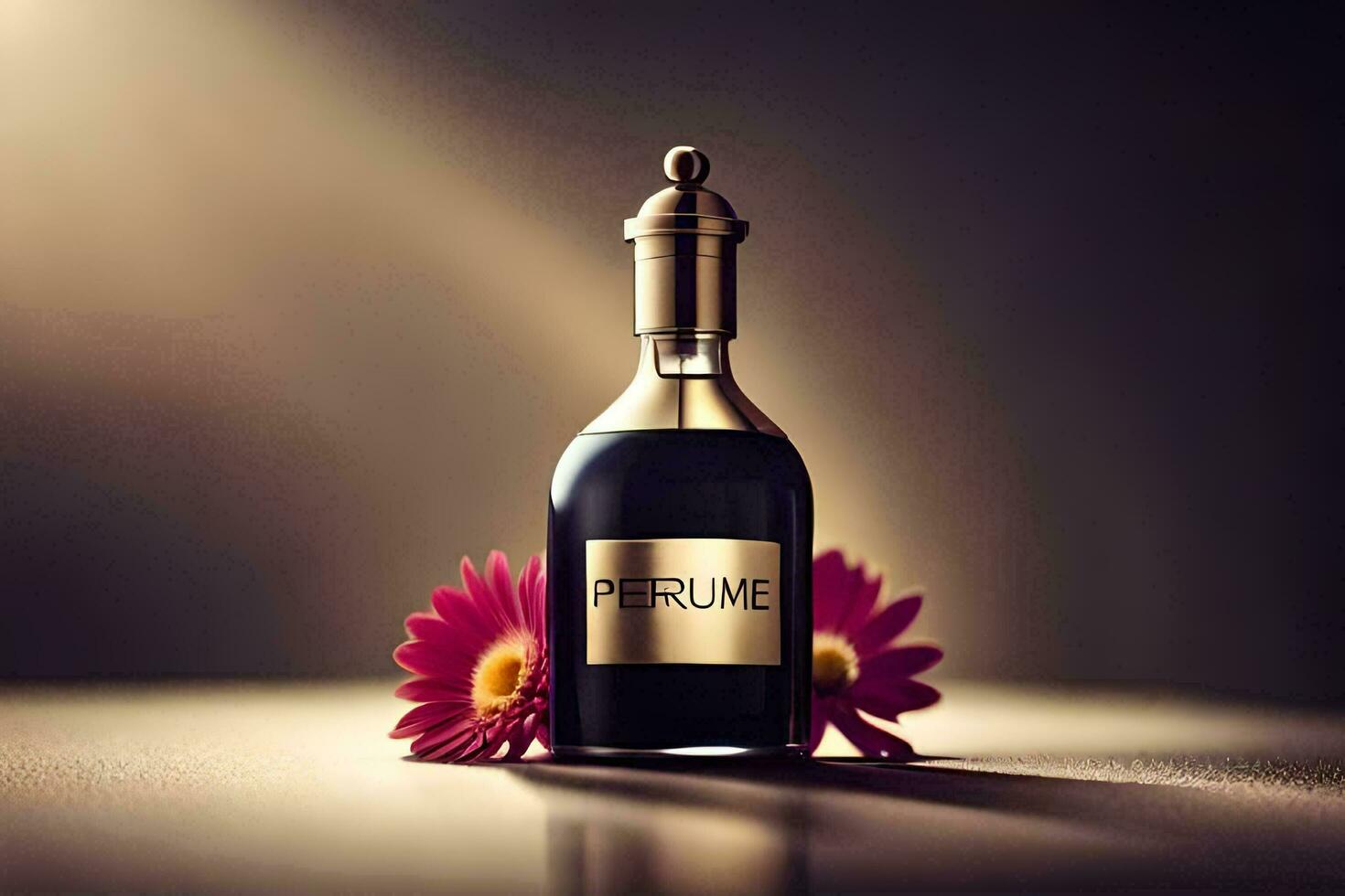 le parfum bouteille est sur une table avec fleurs. généré par ai photo