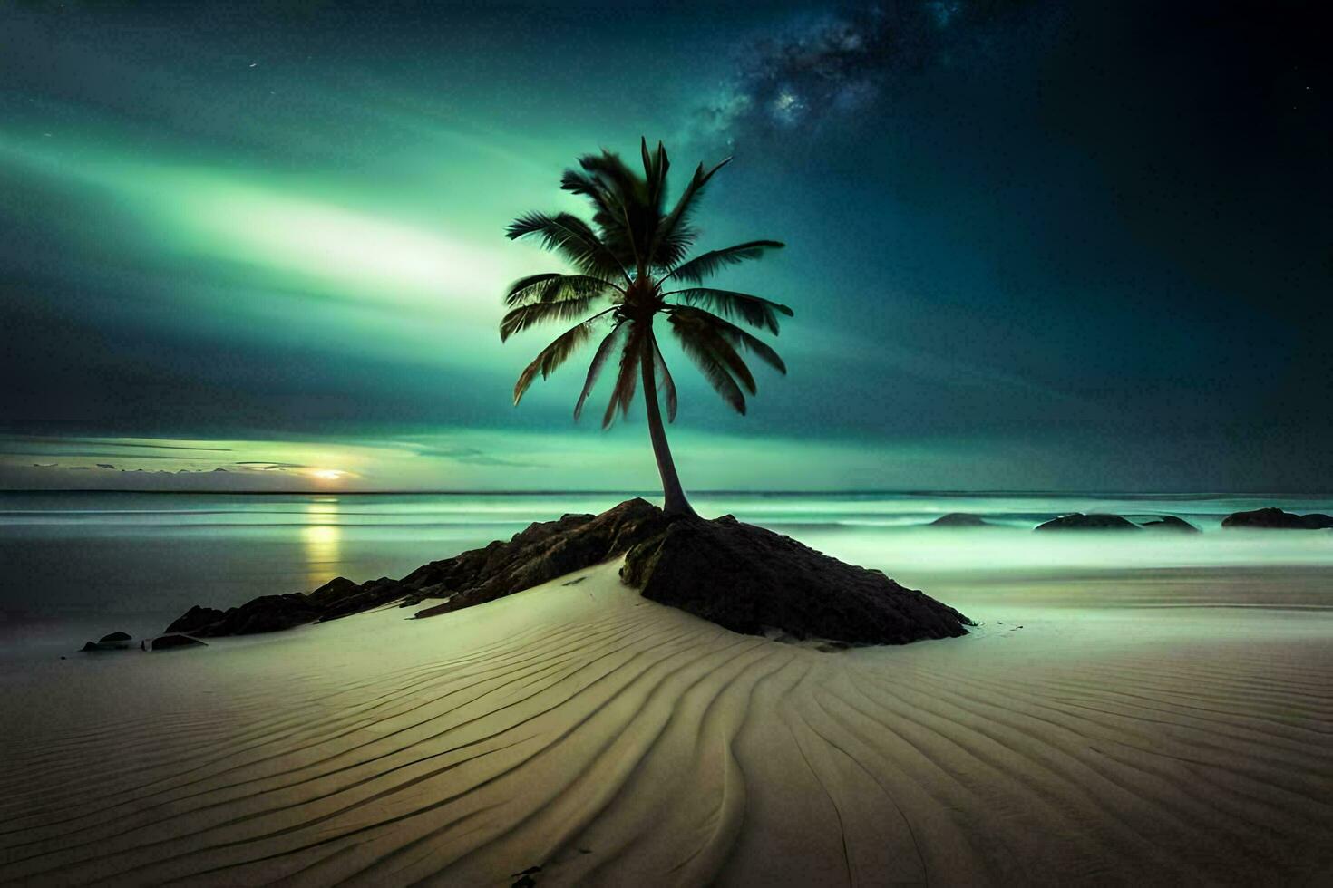 le paume arbre sur le plage. généré par ai photo