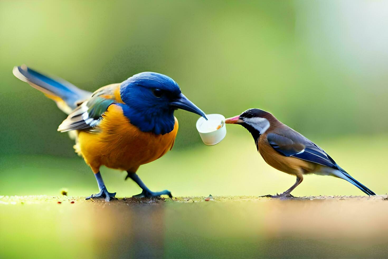 deux des oiseaux sont permanent suivant à chaque autre. généré par ai photo