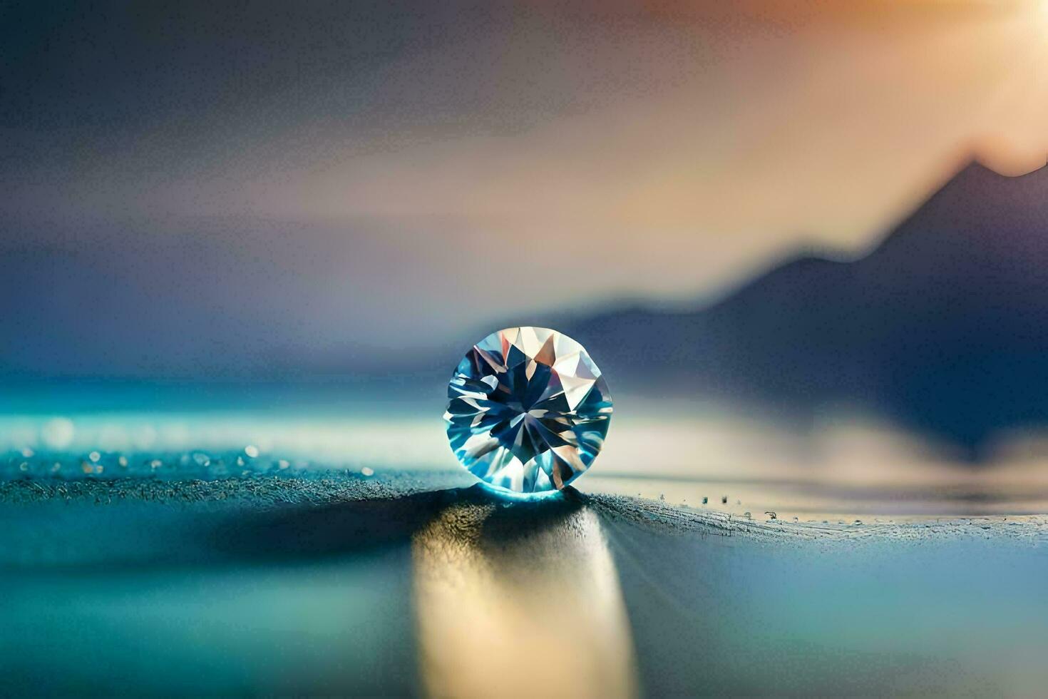 une diamant sur le plage avec le Soleil brillant. généré par ai photo