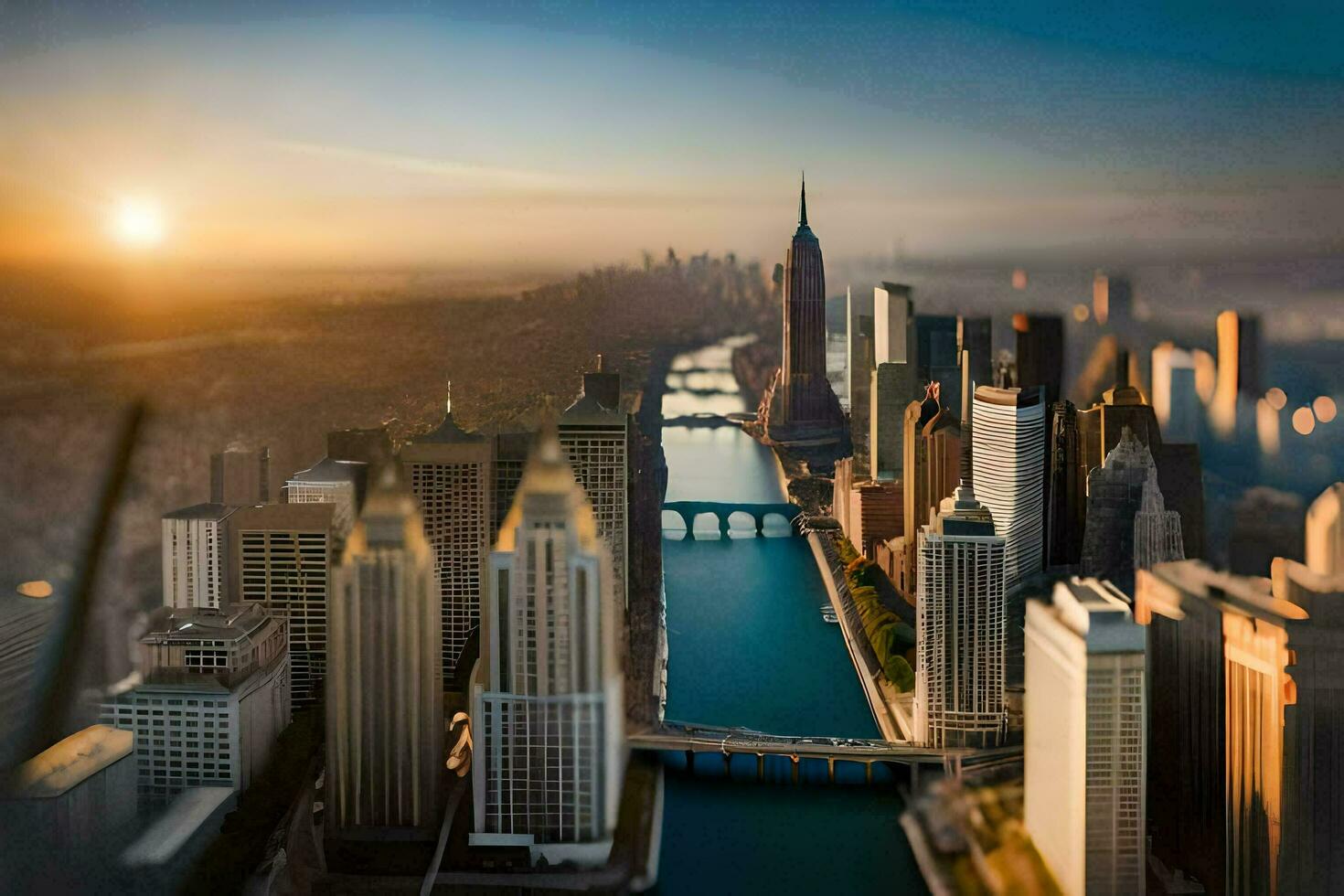 une ville horizon avec une rivière et bâtiments. généré par ai photo