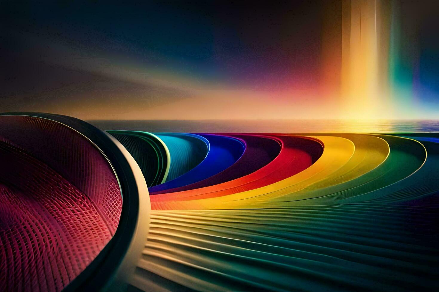 une arc en ciel coloré spirale escalier avec une brillant lumière. généré par ai photo